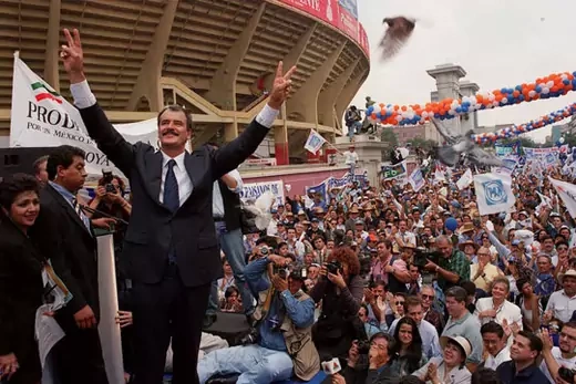 Vicente Fox with his supporters in Mexico City, 1999. David de la Paz/AP