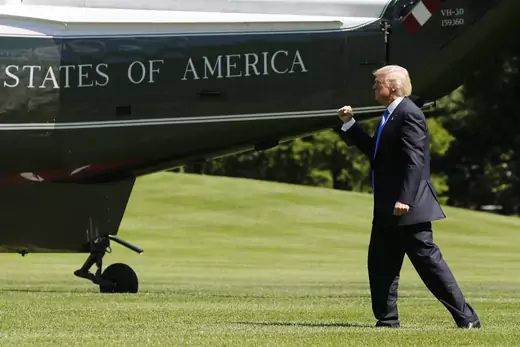 Trump pumps fist as he departs for golf course