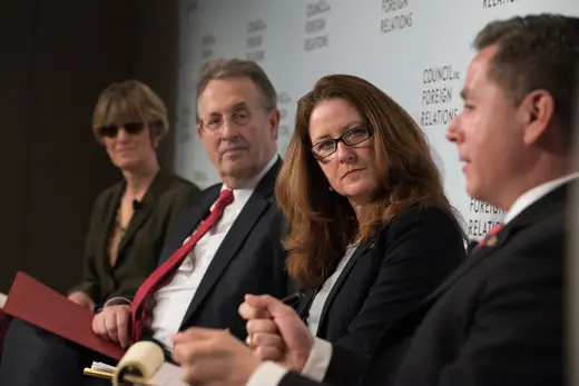 Middlebury Professor Allison Stanger, Wilson Center Fellow Earl Anthony Wayne, University of New Hampshire Associate Professor Alynna J. Lyon, and U.S. Military Academy professor Brandon J. Archuleta discuss using CFR’s Model Diplomacy simulation.