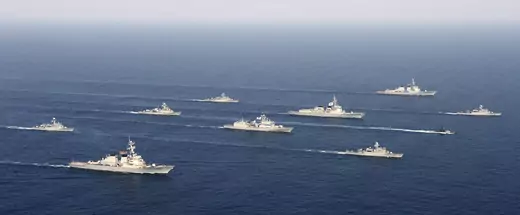 Navy vessels of South Korea and the United States attend a joint military drill on the East Sea 