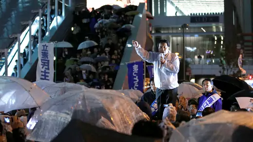 Constitutional Democratic Party of Japan leader Yukio Edano speaks at a campaign rally in Tokyo, Japan on October 19.