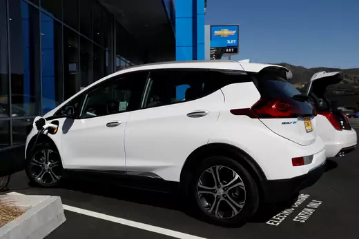 A Chevrolet Bolt electric vehicle is seen at Stewart Chevrolet in Colma, California.
