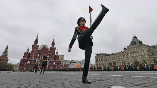 Russian servicemen march prior to the Victory Day military parade marking the World War II anniversary at Red Square in Moscow on May 9, 2017.