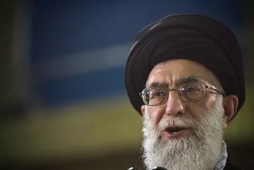 Close up of Iran's Supreme Leader Ali Khamenei giving an address