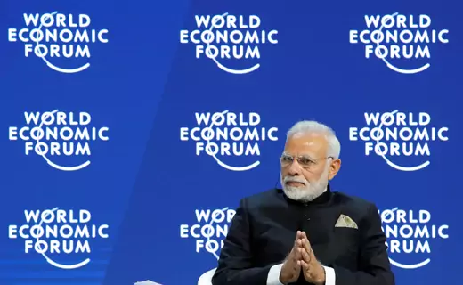 India's Prime Minister Narendra Modi gestures as he attends the Opening Plenary during the World Economic Forum (WEF) annual meeting in Davos, Switzerland, January 23, 2018.