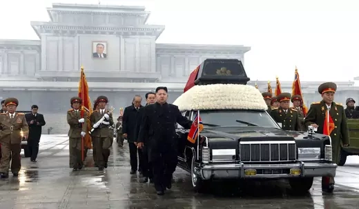 Kim Jong-un and other top North Korean officials accompany the coffin of Kim Jong-il during the late leader’s funeral procession.