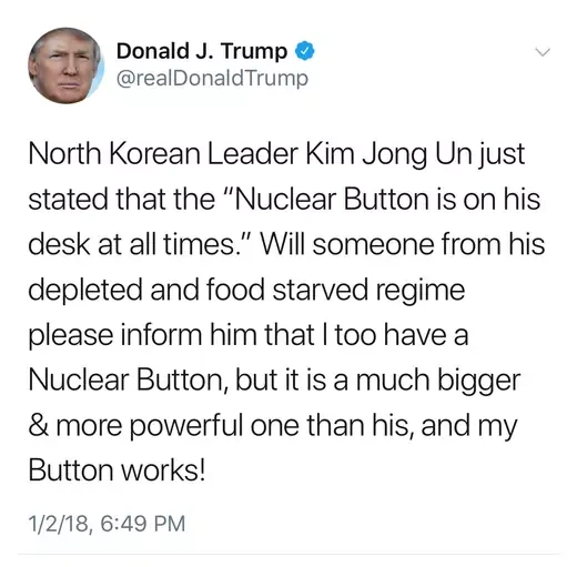 President Trump tweets a reaction to provocations from North Korea’s Kim.