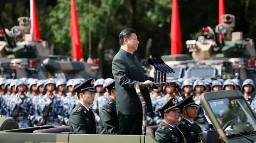 Chinese President Xi Jinping inspects troops at the People's Liberation Army (PLA) Hong Kong Garrison as part of events marking the 20th anniversary of the city's handover from British to Chinese rule, June 30, 2017. 