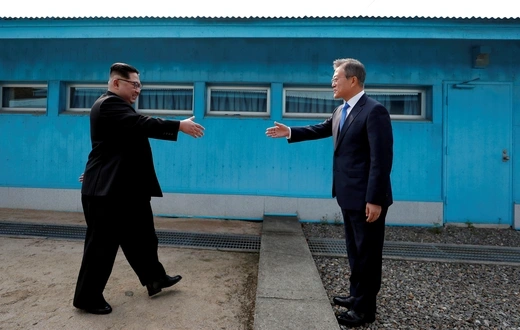 Kim and Moon meet in the demilitarized zone separating the two Koreas. 