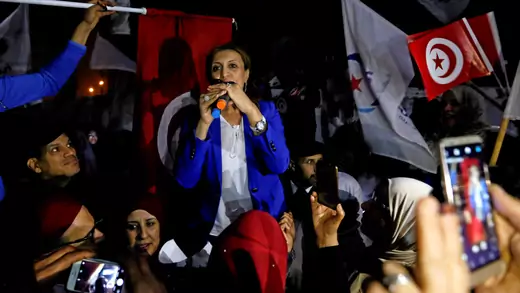 Souad Abderrahim, a candidate of the Islamist Ennahda party, addresses supporters.