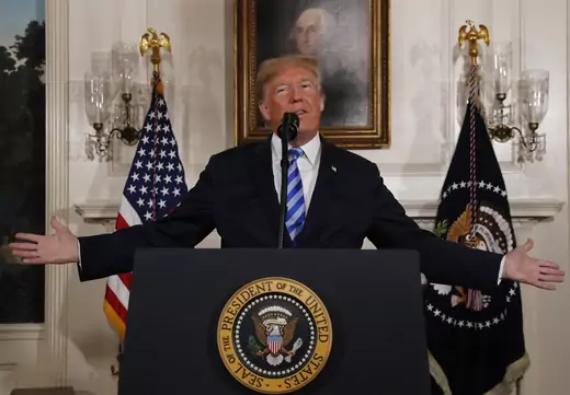 U.S. President Donald Trump announces his decision to withdraw the U.S. from the Iran nuclear agreement.