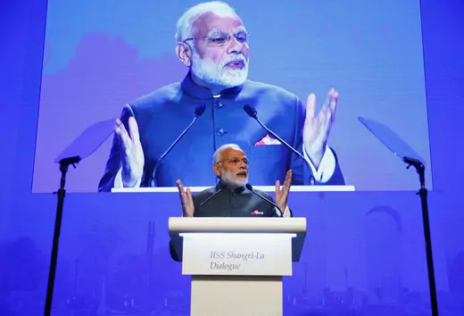 India's Prime Minister Narendra Modi delivers the keynote address at the IISS Shangri-la Dialogue in Singapore June 1, 2018. REUTERS/Edgar Su