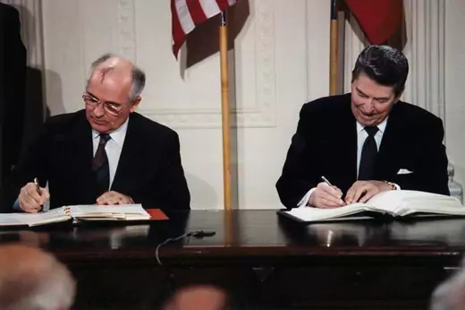Reagan and Gorbachev Signing the INF Treaty