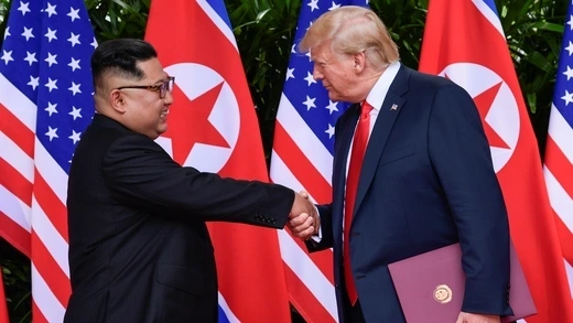 Kim and Trump shake hands after their summit. 
