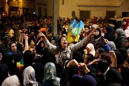 Women shout during a protest against corruption in Morocco June 3, 2017.
