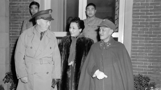 General George C. Marshall meets with Generalissimo Chiang Kai-shek and his wife Soong in Nanking, China in 1943.