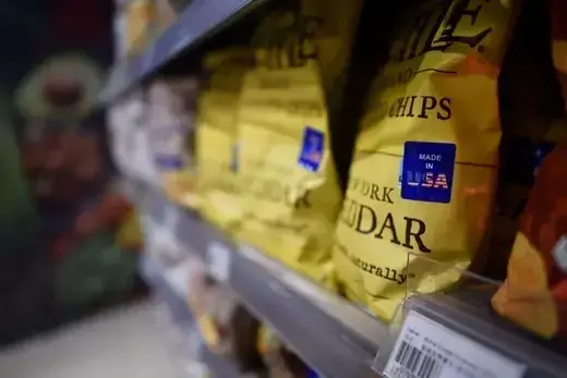 U.S.-packaged potato chips sit on display at a supermarket in Beijing.