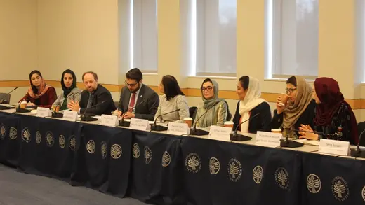 Ambassador Mohib with a panel of Afghan women activists and politicians at the United States Institute of Peace.