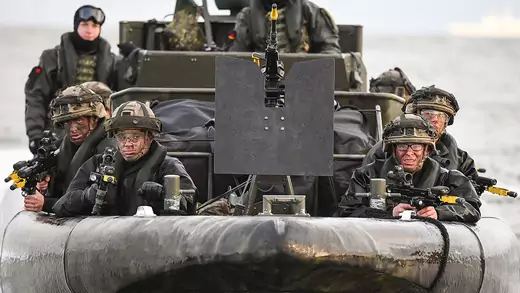 The United Kingdom’s Royal Marines take part in NATO exercises in Scotland in 2018. 