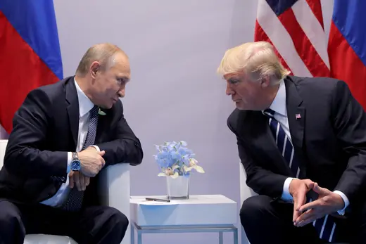 President Trump speaks with Russian President, Vladimir Putin, bilateral meeting at the G20 summit in Hamburg, Germany, in 2017.