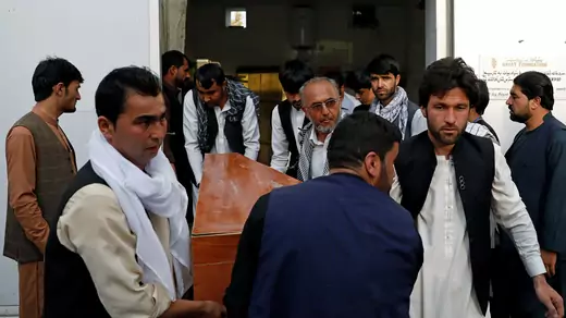 Coffin of victim of attack in Kabul