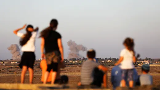 Explosion in Syria, from Israeli-occupied Golan Heights. 
