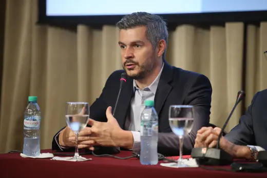 Chief of the Cabinet of Ministers of Argentina Marcos Peña speaks at the opening of the Council of Councils Regional Conference in Buenos Aires.