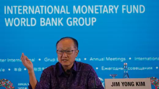Jim-Yong-Kim-World-Bank-Bali-Human-Capital-IndexWorld Bank President Jim Yong Kim speaks during International Monetary Fund - World Bank Annual Meeting 2018 in Nusa Dua, Bali, Indonesia, October 11, 2018.