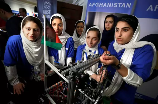 All-girl team from Afghanistan prepares to compete in first international robot Olympics in Washington, U.S., July 17, 2017. REUTERS/Yuri Gripas