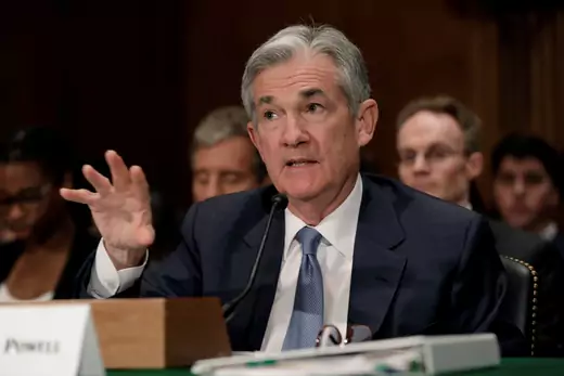 Federal Reserve Board Chairman Jerome Powell testifies before a Senate Banking Housing and Urban Affairs Committee hearing.