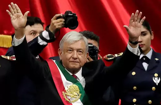 AMLO gestures during inauguration ceremony
