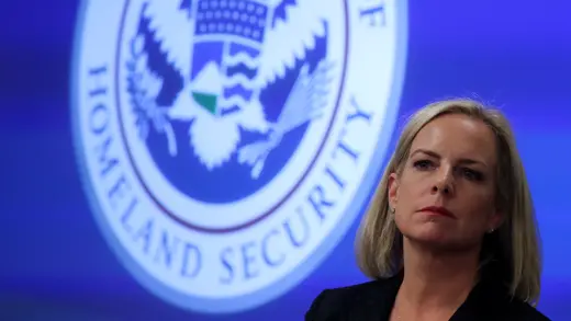 Kirstjen Nielsen at the Department of Homeland Security's Election Operations Center and National Cybersecurity and Communications Integration Center