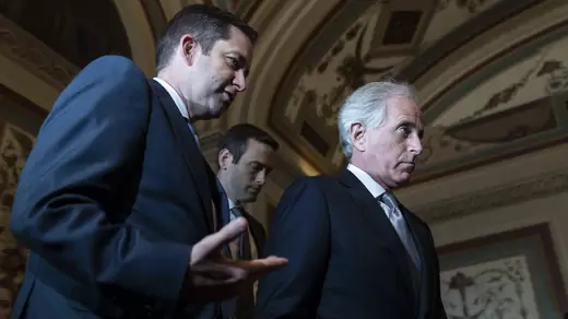 Sen. Bob Corker , Chairman of the Senate Foreign Relations Committee, walks out of a meeting with Canadian Foreign Minister Chrystia Freeland in the US Capitol on June 13, 2018 in Washington, DC.