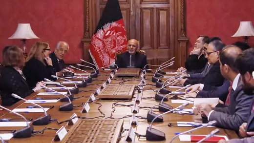 President Ashraf Ghani with the U.S. Special Envoy Zalmay Khalilzad during a meeting in Kabul