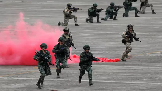 Soldiers take part in a military drill in Taiwan