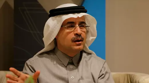 The chief executive of Saudi Aramco, Amin Nasser, speaks during an interview with Reuters in Dhahran, Saudi Arabia, December 13, 2017