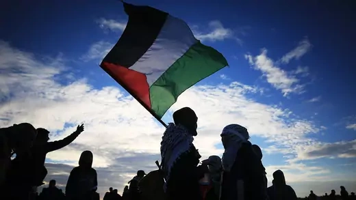Palestinians take part in the Great March of Return demonstration in the Shuja’iyya neighborhood of Gaza City, Gaza on February 22, 2019. 