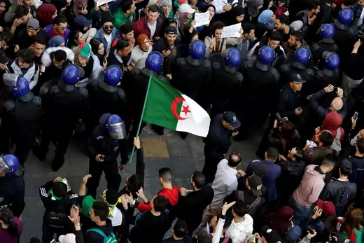Students take part in a protest in Algiers to denounce an offer by President Abdelaziz Bouteflika to run in elections but not to serve a full term if reelected, on March 5, 2019. (Ramzi Boudina/Reuters)
