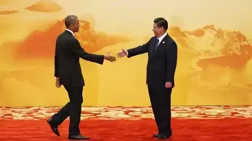U.S. President Barack Obama shakes hands with China's President Xi Jinping during APEC forum in Beijing, November 2014. 