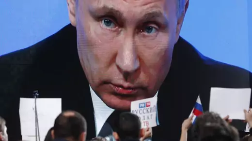Russian President Vladimir Putin during an annual news conference in Moscow.