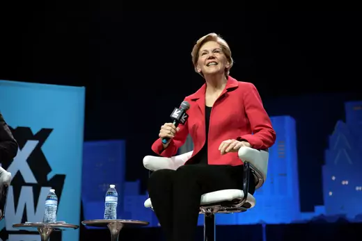 U.S. Senator Elizabeth Warren speaks about her policy ideas with Anand Giridharadas at the South by Southwest...
