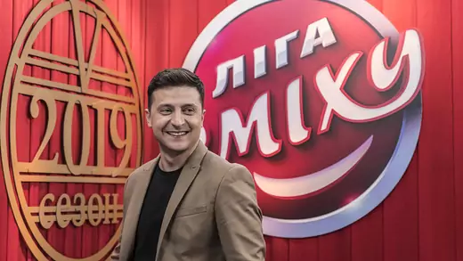 Ukrainian presidential candidate Volodymyr Zelensky backstage during the filming of his comedy show.