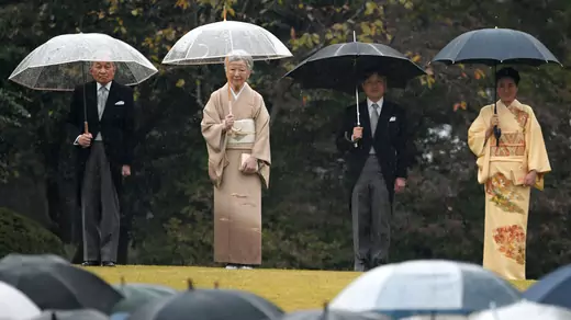 Emperor Akihito, Empress Michiko, Crown Prince Naruhito, and Crown Princess Masako attend a party in Tokyo. 