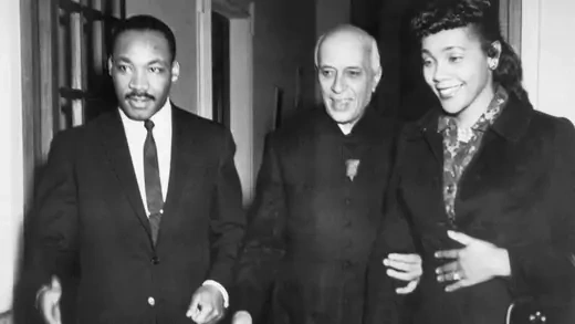 Indian Prime Minister Jawaharlal Nehru meets with Dr. Martin Luther King and wife Coretta Scott King.