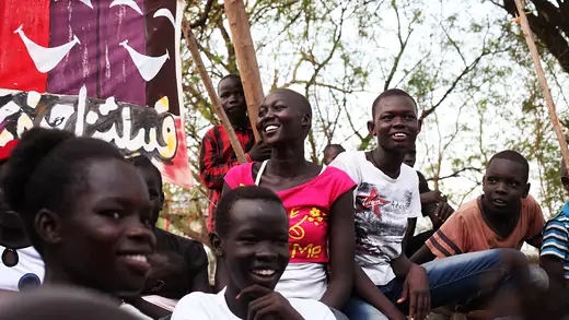 Youths attend an open mic event in the capital, Juba.