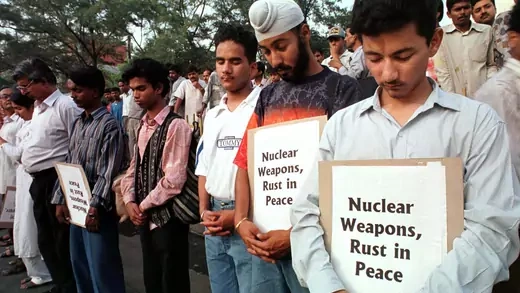 Activists stage a protest on the first anniversary of the nuclear tests in New Delhi. 