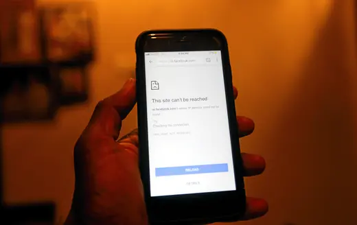 A mobile phone screen shows that Face Book page can not open after government decided to shut down social messaging networks including Facebook islandwide in Colombo, Sri Lanka March 7, 2018. 