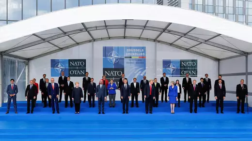 NATO leaders pose for a photo in Brussels.