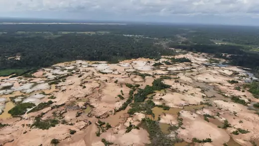 An aerial view shows a deforested area of the Amazon jungle in southeast Peru caused by illegal mining during a police operation to destroy illegal machinery and equipment used by wildcat miners in Madre de Dios, Peru, February 19, 2019. 
