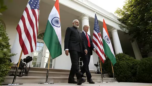 Modi and Trump walk out of the White House in Washington, D.C. 